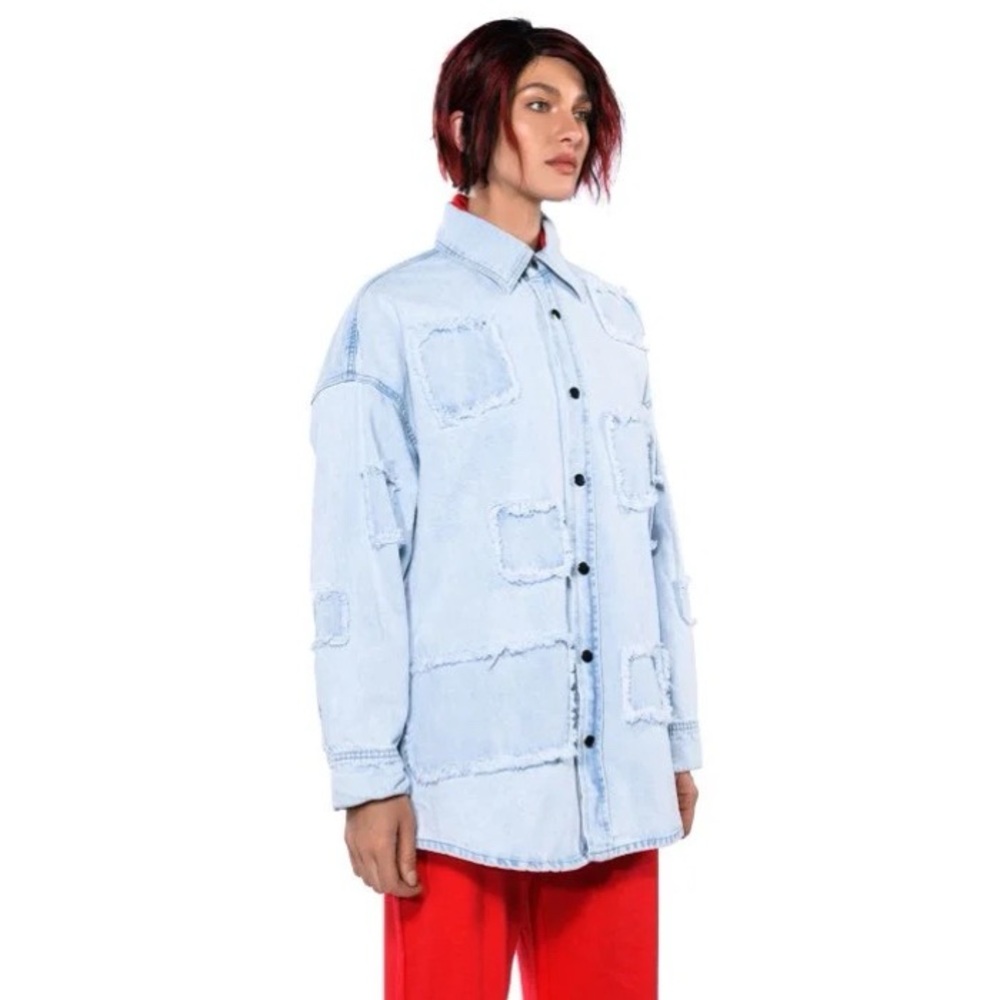 DENIM PATCH WORK JACKET In DENIM NWT - Picture 6 of 9